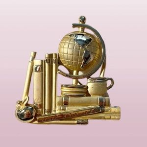 Signed A.J.C. Vintage Teacher Theme Gold-Tone Brooch